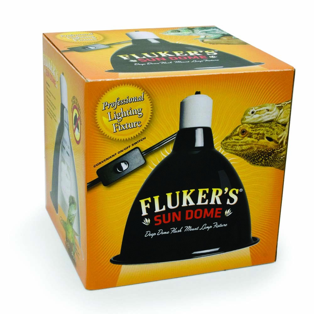 Fluker's black Deep Dome reptile lamp fixture — 10 in