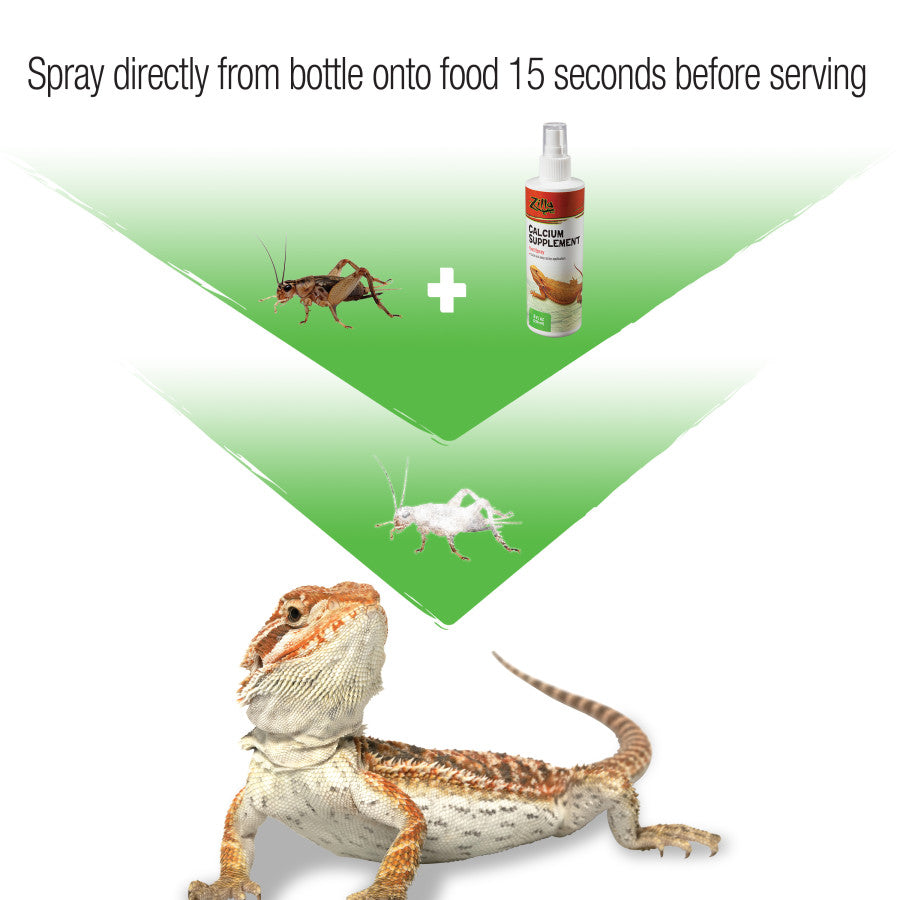 Zilla calcium spray for reptile food and feeder insects