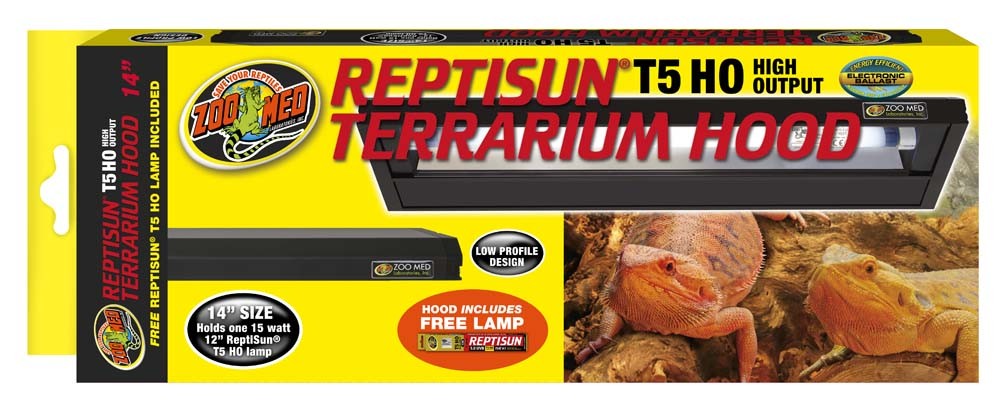 Zoo Med ReptiSun T5 HO Terrarium Hood with 5.0 UVB Lamp – 14 in