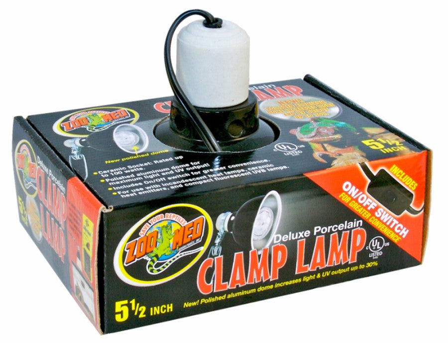 Zoo Med Deluxe Porcelain Clamp Lamp with 5.5-inch black reflector