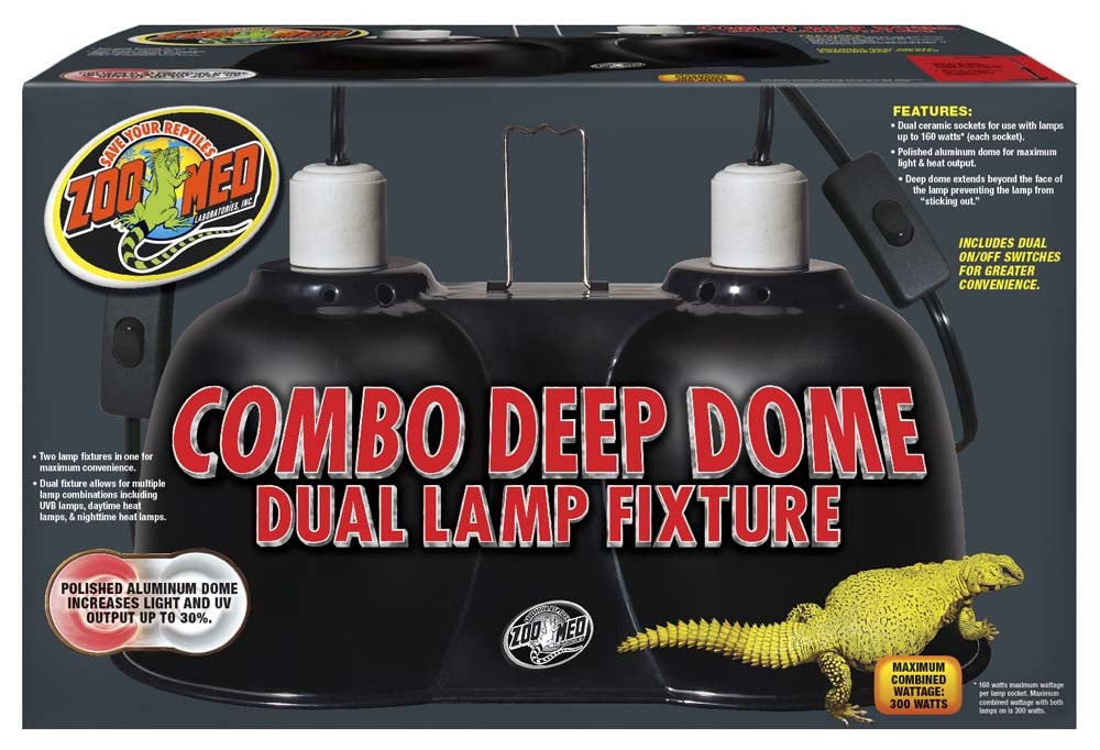 Zoo Med Combo Deep Dome dual reptile lamp fixture in black