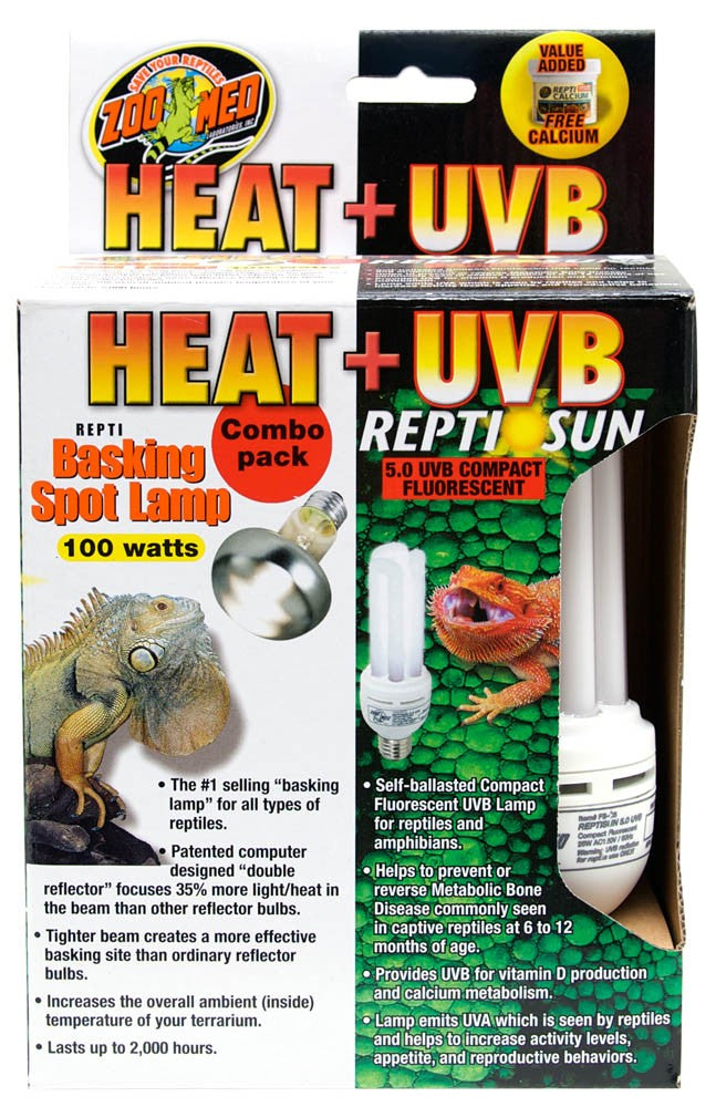 Zoo Med Heat + UVB Combo Pack – 100W Basking + 26W ReptiSun 5.0