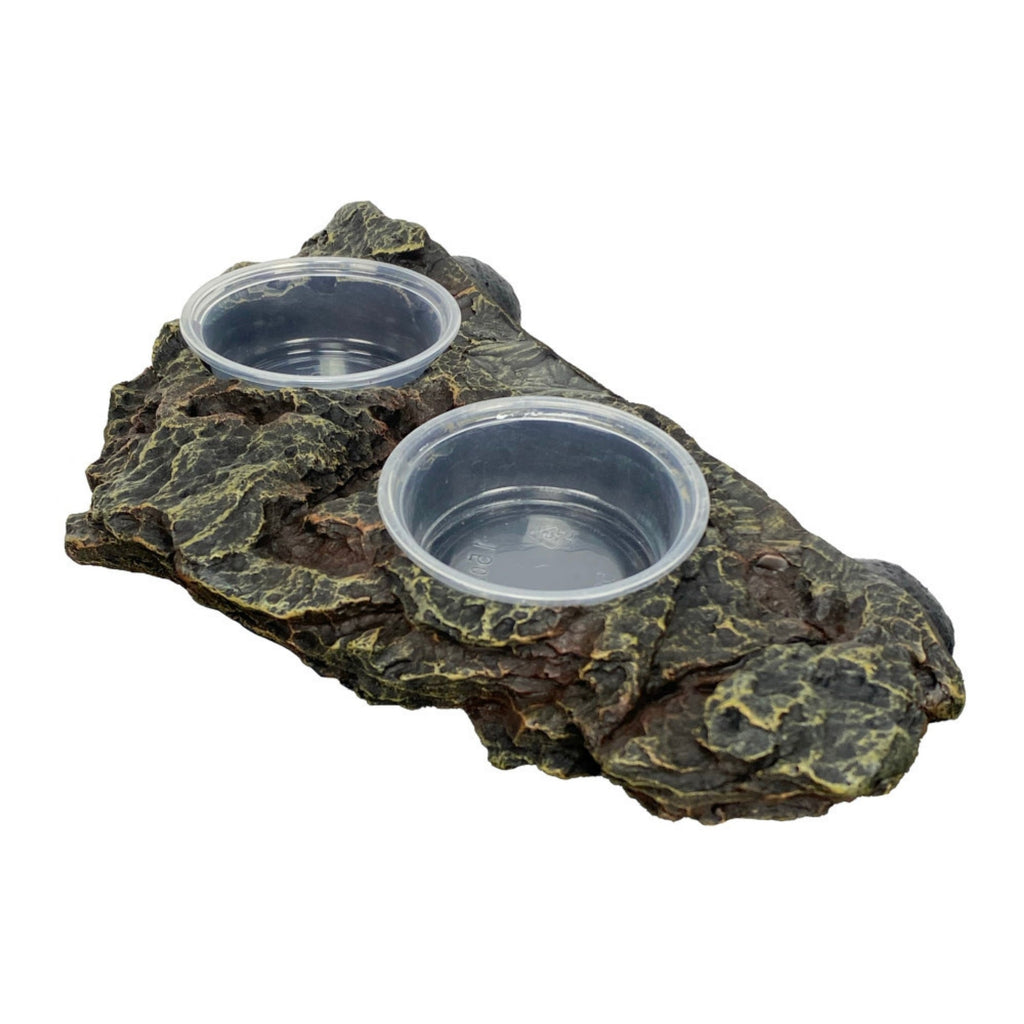 Included Komodo magnetic two-cup crested gecko feeding ledge